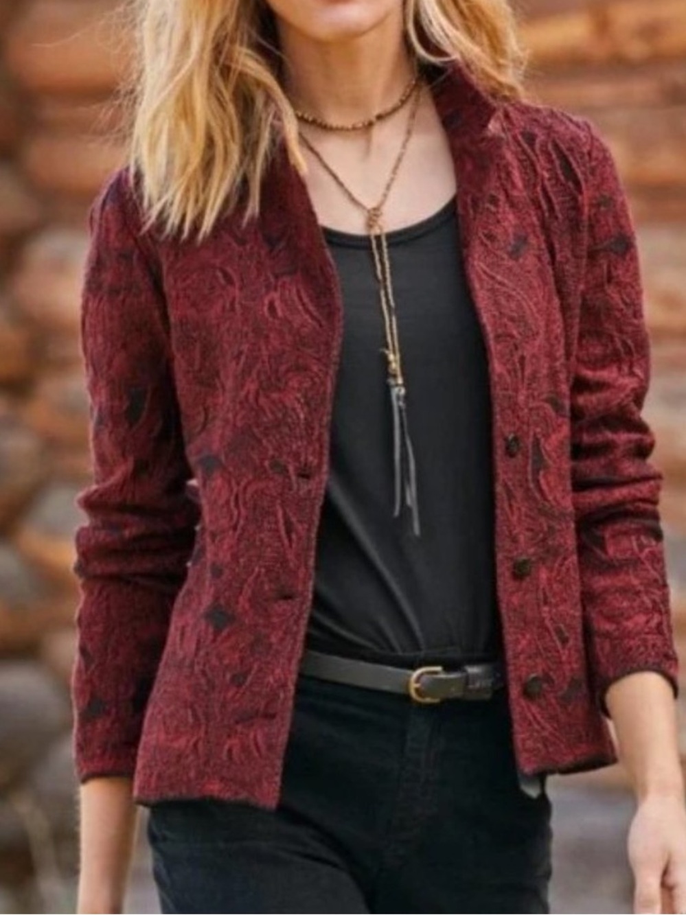 Peruvian Connection Rosemead Knit Jacket Red Small